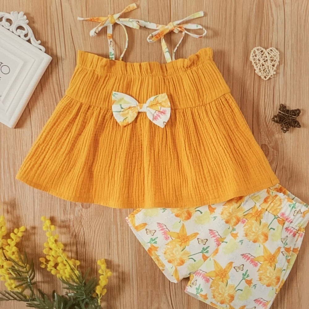PatPat Girls Set Top Shorts New with Tags 4-5 Ginger Floral Bow Soft Butterfly